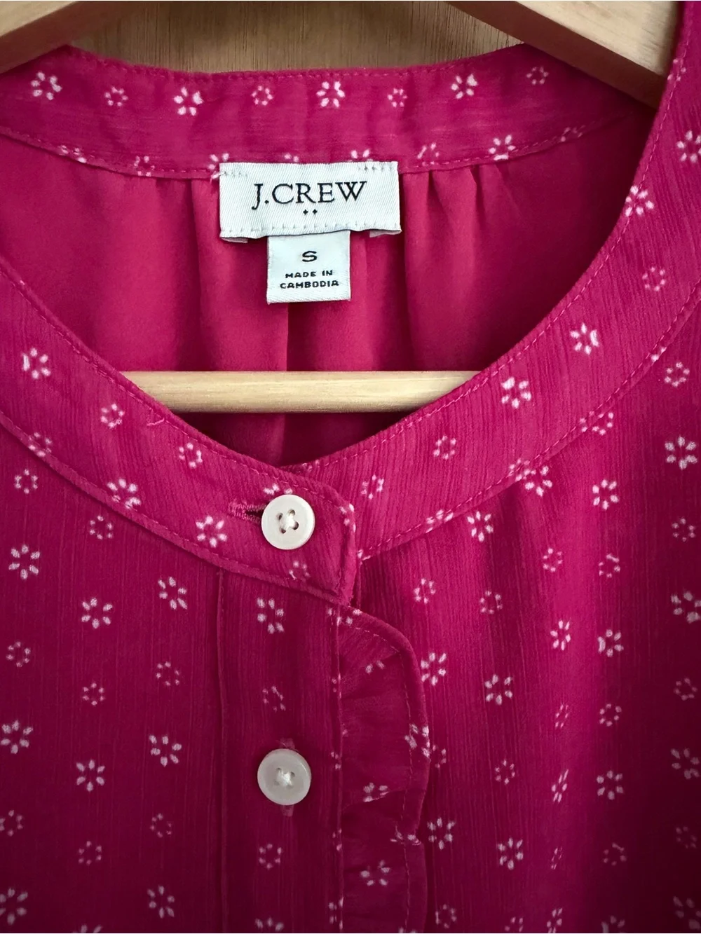 J. Crew Puff Sleeve Ruffle Top Fuschia Pink Floral Blouse